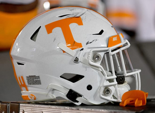 Nov 23, 2019; Columbia, MO, USA; A general view of a Tennessee Volunteers helmet during the second half against the Missouri Tigers at Memorial Stadium/Faurot Field.