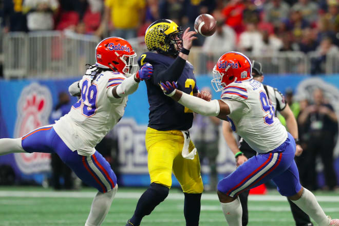 Shea Patterson was under duress much of the afternoon.
