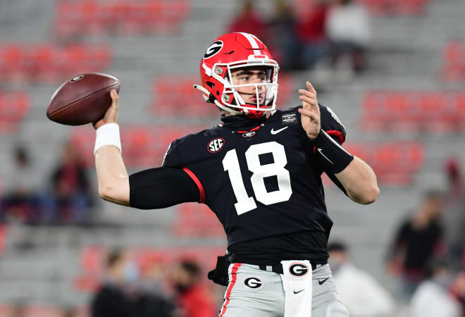 JT Daniels will look to lead his team to a win over Clemson in the first week of the season. (Perry McIntyre/UGA Sports Communications)