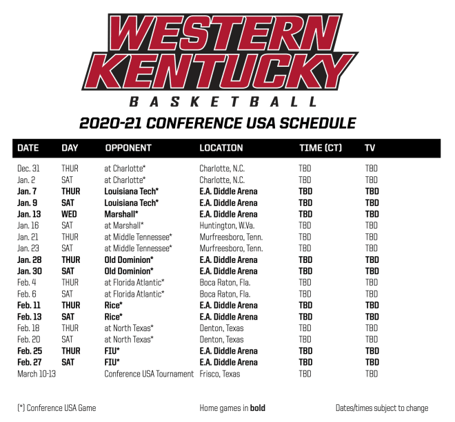 Conference USA announces WKU's updated league schedule