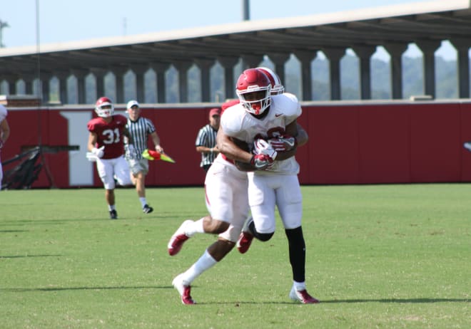 Tyson Morris hauled in a long pass from Cole Kelley during Thursday's practice.