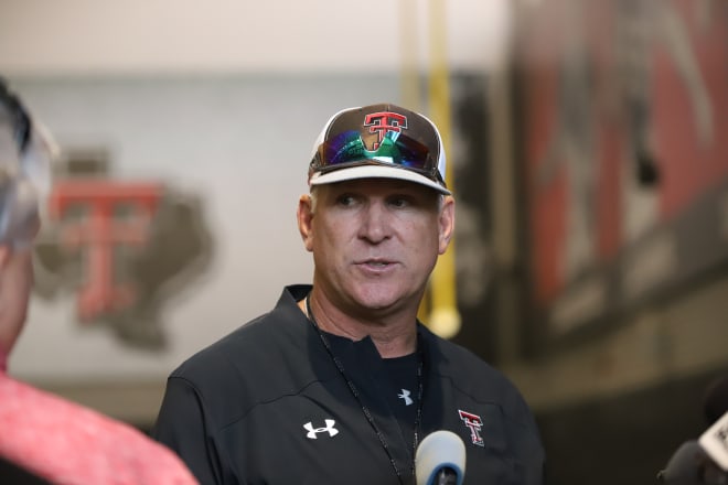 Texas Tech defensive coordinator Keith Patterson talks to the media inside the indoor training facility Monday afternoon.
