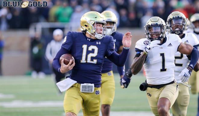 Notre Dame Fighting Irish football freshman quarterback Tyler Buchner vs. the Georgia Tech Yellow Jackets