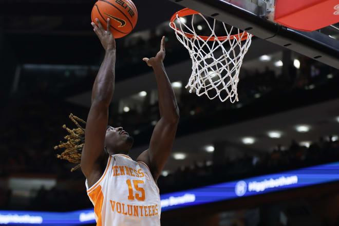 Jan 6, 2024; Knoxville, Tennessee, USA; Tennessee Volunteers guard Jahmai Mashack (15) goes to the basket against the Mississippi Rebels during the first half at Thompson-Boling Arena at Food City Center.
