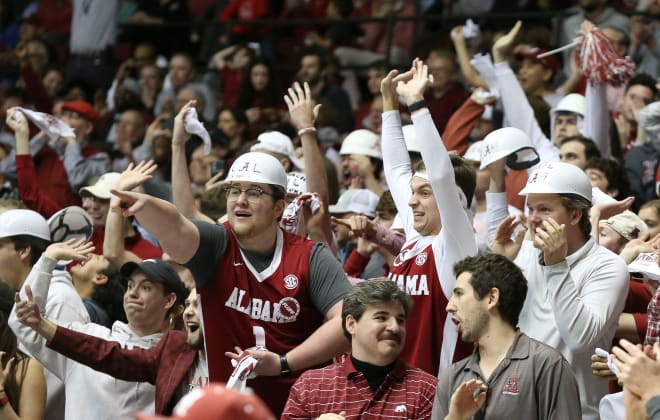 Alabama fans celebrate a Crimson Tide basket during the game against Kentucky at Coleman Coliseum. Photo | Gary Cosby Jr.-Tuscaloosa News / USA TODAY NETWORK