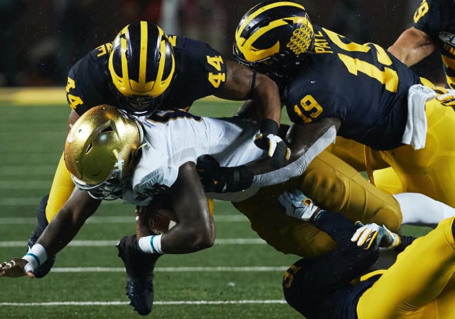 Michigan's defense smothered Notre Dame, allowing 93 yards total through the middle of the fourth quarter. 