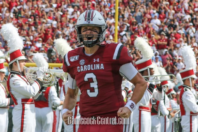 Ryan Hilinski runs out the tunnel for the South Carolina Gamecocks.