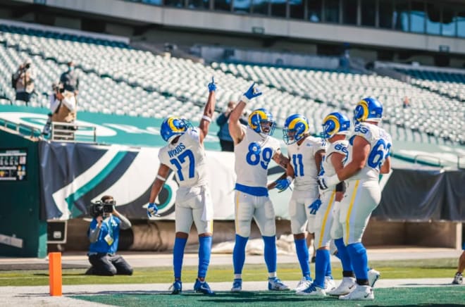 Tyler Higbee snagged three touchdowns in the Rams 37-19 victory over the Eagles on Sunday (Photo: therams.com)
