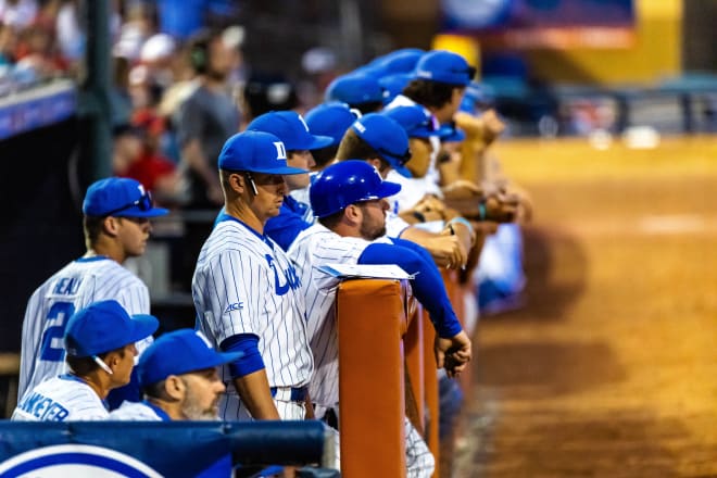 Duke's baseball team watches from the dugout during last year's ACC tournament. 