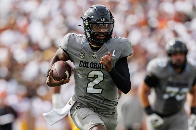 Shedeur Sanders running the ball against USC on Sept. 30.