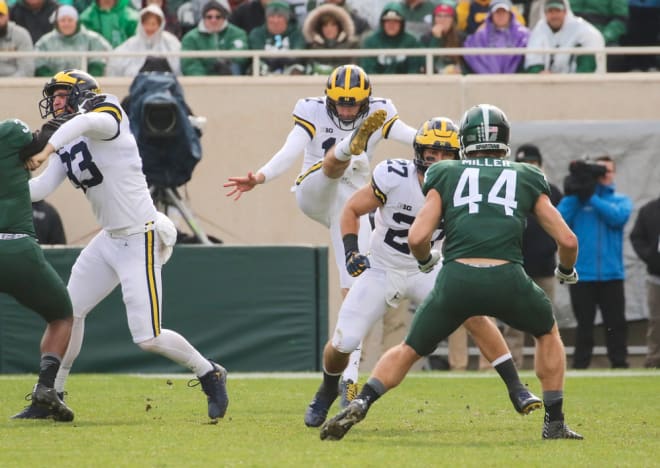 Will Hart began the 2017 season as Michigan's punter, but was benched after three games for averaging just 37.7 yards per punt.