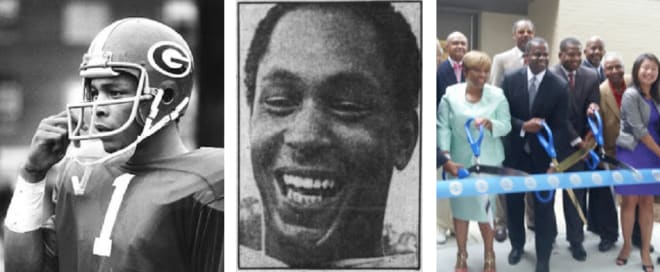 Tony Flanagan, UGA's first black quarterback (left); Flanagan with the Atlanta Pride (center). The reopening of Atlanta's Anthony Flanagan Recreation Center in 2015 (right).