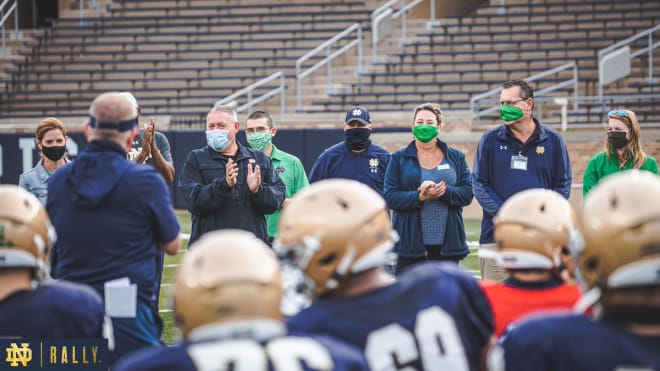 Notre Dame Fighting Irish football players with dedicated health care professionals