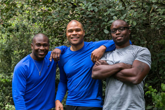 (From left to right) Forsett, Hunter, and Forrester are all co-founders of Shower Pill, an idea that started as a locker room joke