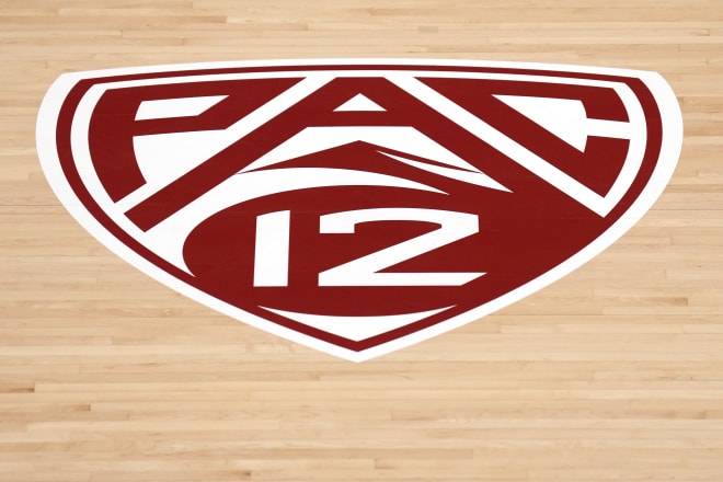 Pac-12 logo at Maples Pavilion. 