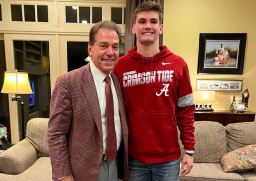 Alabama head coach Nick Saban and quarterback signee Ty Simpson. 