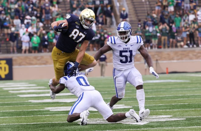 Michael Mayer caught 42 passes as a freshman for Notre Dame in 2020.