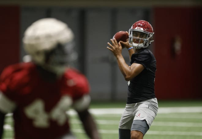 Alabama Crimson Tide quarterback Bryce Young gets ready to attempt a pass during practice. Photo | Alabama Athletics 