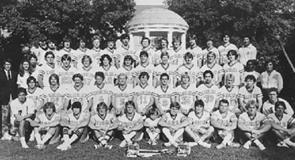 UNC lacrosse teams from 1980-83 (1982 pictured) were led by legendary goalie Tom Sears. 