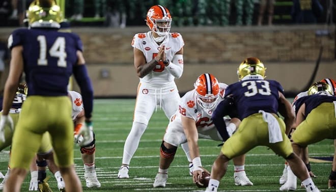 Clemson freshman quarterback D.J. Uiagalelei versus Notre Dame on Nov. 7, 2020