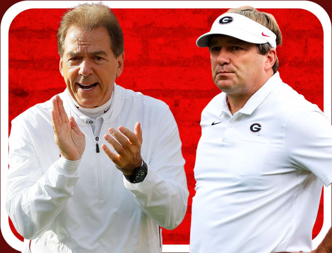Alabama coach Nick Saban is 2-0 against Georgia coach Kirby Smart (Graphic by Kyle Henderson).