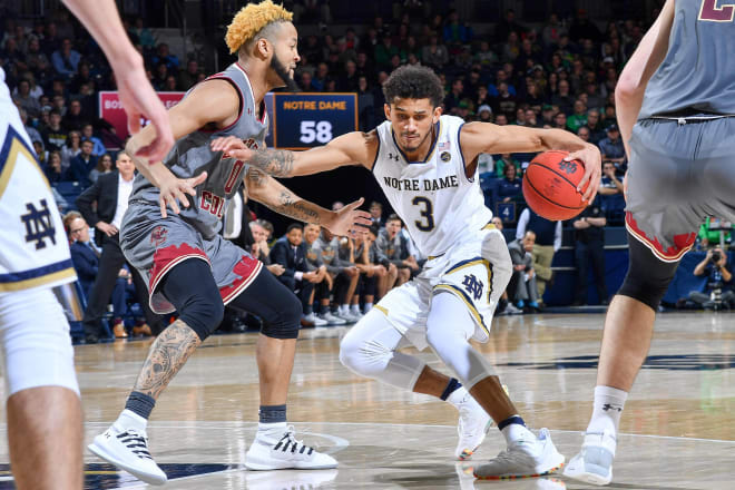 Freshman guard Prentiss Hubb hit a pair of free throws with less than three second remaining to secure the victory for the Irish.