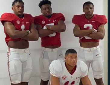 Peter Woods (pictured in the white jersey) attended Alabama's Junior Day.