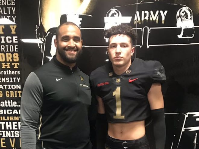 DB prospect Terrence Spence with Army Coach Brett Moore during Thursday's unofficial visit