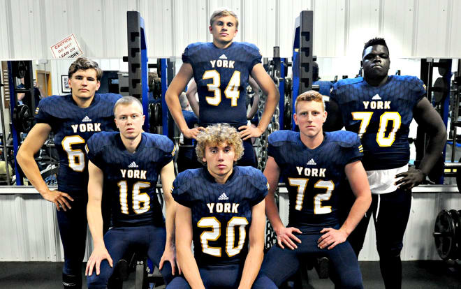 These guys want to make that bus trip to McCook worth it. Among York's team leaders, they are (front row, left to right) Nick Weskamp (16), Simon Otte (20), Ben Mahorn (72); (back row, l-r) Leon Linhart (66); Garrett Snodgrass (34) and Masry Mapieu (70).