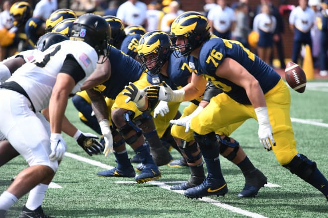 Michigan Wolverines football tackle Ryan Hayes and his cohorts on the offensive line are a work in progress