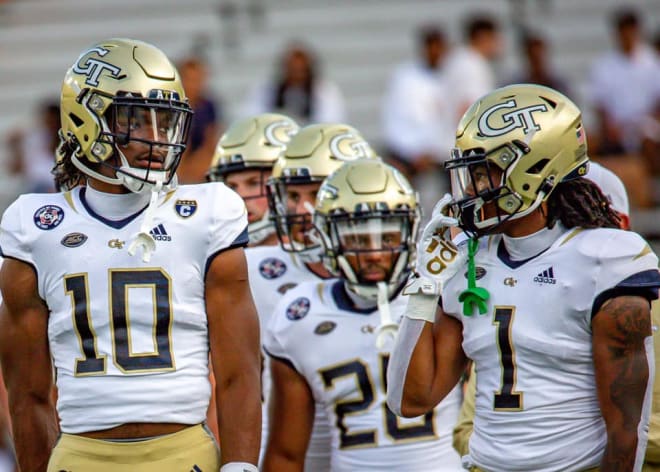 Georgia Tech Yellow Jackets quarterback Jeff Sims and running back Jahmyr Gibbs vs. Notre Dame Fighting Irish football 