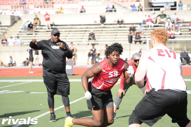 Chapman makes his move against an OL at the Rivals Camp in Dallas