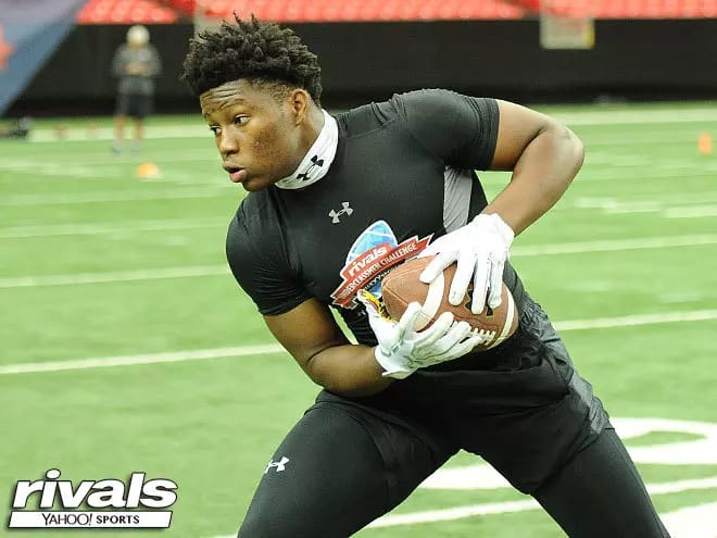 IMG Academy running back Noah Cain going through drills at the Rivals Camp Series. 