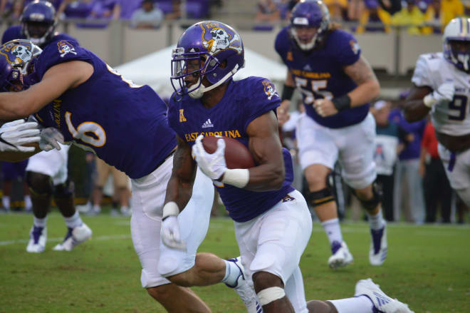 Former Havelock and Tennessee running back Derrell Scott ran for 45 yards on 12 carries for ECU.
