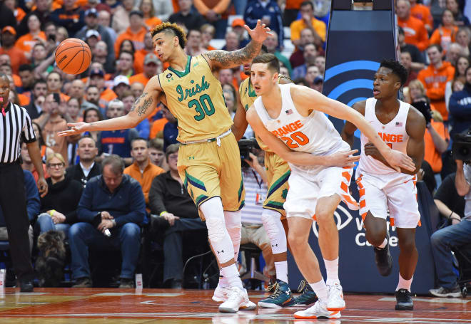 Notre Dame struggled with 11 turnovers in its 81-66 loss at Syracuse.