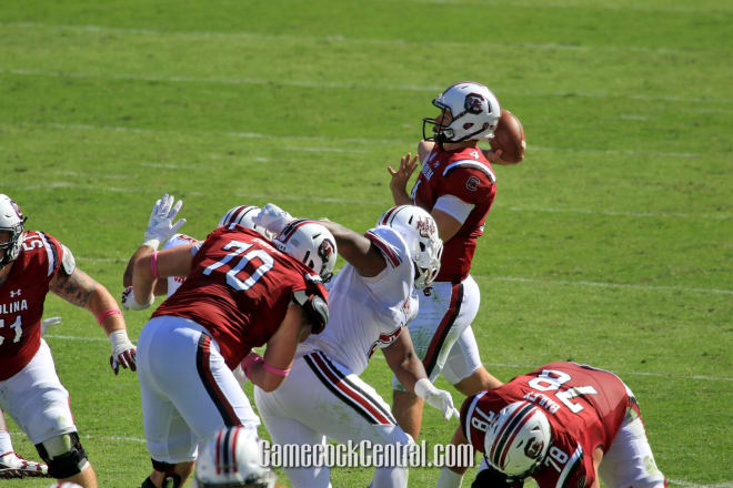 Jake Bentley attempts a pass in last Saturday's game vs. UMass