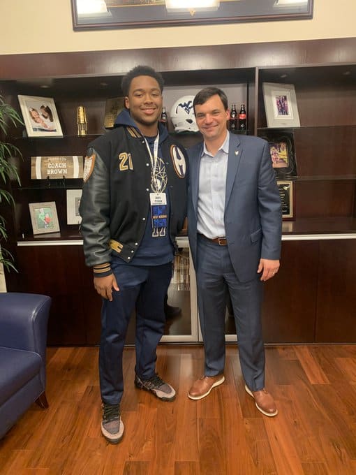 Peterson made a visit to check out the West Virginia Mountaineers football program over the weekend.