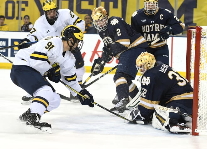 Junior Nick Pastujov and the Wolverines split with Notre Dame in early November at home, and the first of their two road games in South Bend is set for Saturday at Notre Dame's football stadium.