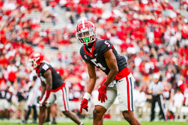 Georgia wide receiver Adonai Mitchell (5) during Georgia’s G-Day spring scrimmage on Dooley Field at Sanford Stadium in Athens, Ga., on Saturday, April 16, 2022. (Photo by Tony Walsh/UGA Sports Communications)