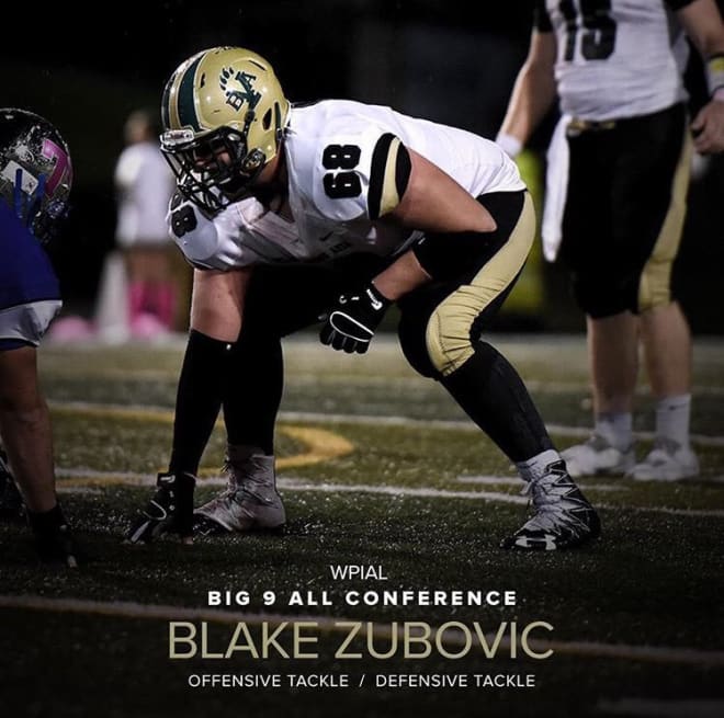 2018 offensive tackle Blake Zubovic of Belle Vernon
