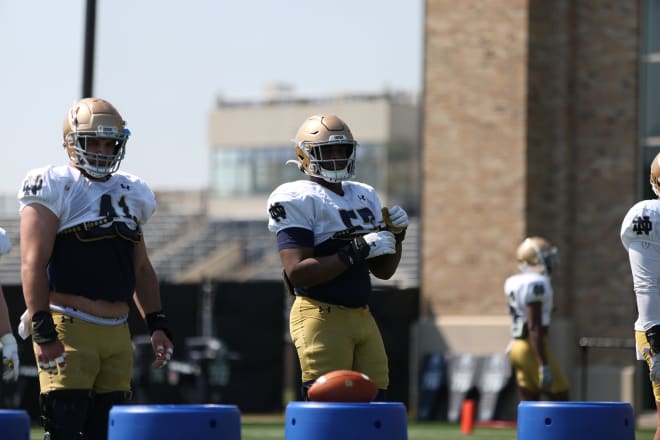 Notre Dame Fighting Irish football defensive linemen Kurt Hinish and Jayson Ademilola