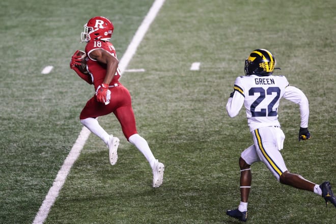 Rutgers Scarlet Knights wide receiver Bo Melton scored a touchdown and gained 109 receiving yards in a loss to Michigan Wolverines football in 2020.