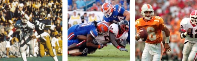 More great individual performers playing, and excelling, against Georgia (L to R): Robert Lavette, Brandon Spikes, and Peyton Manning.