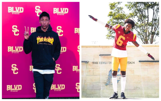 Jason Robinson, a 2024 WR, left, and Arron "Jett White, a 2025 CB, committed to USC on Saturday.