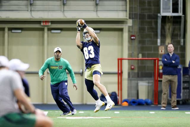 Junior Chase Claypool's 34 career catches are the most among returning Irish players.