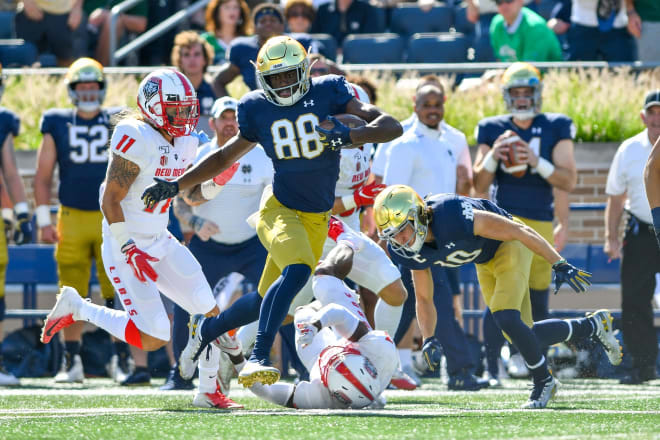 Javon McKinley's 154 snaps through three games double that of anyone other Irish wideout, per Pro Football Focus.