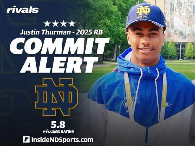 Notre Dame received its third commitment in the 2025 recruiting class on Tuesday from running back Justin Thurman.. The  Tampa (Fla.) Jesuit recruit was on campus this past weekend for the Irish's Grill & Chill.