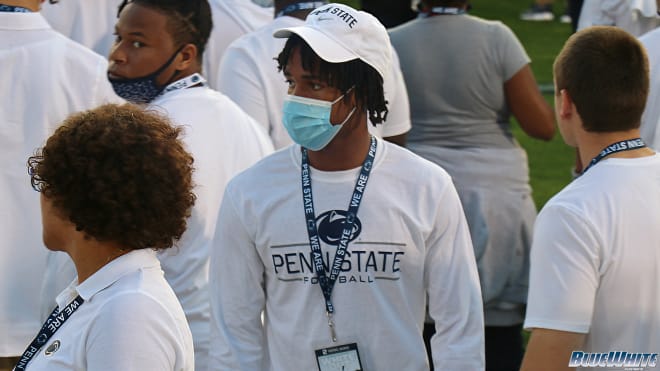 Omari Evans, seen here on his Penn State official visit in September, will make his college choice today, Oct. 2, 2021. BWI photo/Greg Pickel