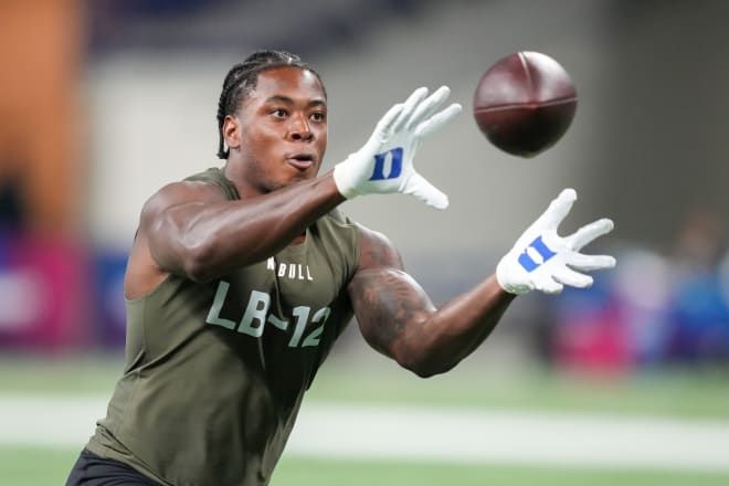 Shaka Heyward makes a catch during the NFL Combine in February. 