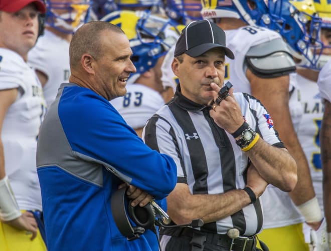 Delaware coach Danny Rocco (left) and the Blue Hens will travel to North Dakota State this weekend.